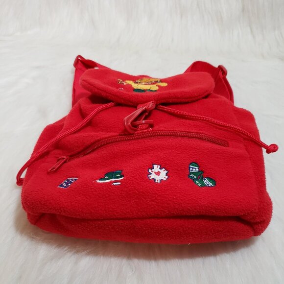 Y2K Cozy Day DISNEY STORE Winnie The Pooh Fleece Red Embroidered Backpack rvhtf - Picture 12 of 13